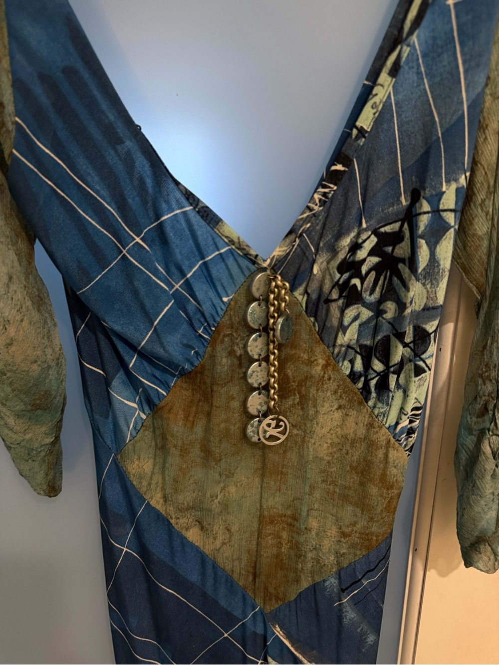 Preowned Italian designer Elisa Cavaletti patchwork maxi dress